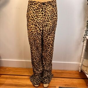 Zara Leopard Print Trouser Pants Sz XL Flat Front Animal Viscose Straight Leg